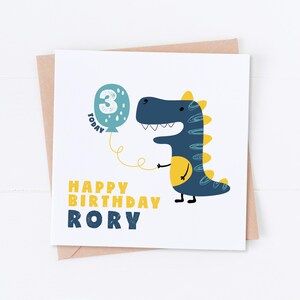 Carte d'anniversaire personnalisée dinosaure, 3e anniversaire, carte d'âge, anniversaire d'âge, anniversaire d'enfants, anniversaire d'enfants, carte Dino