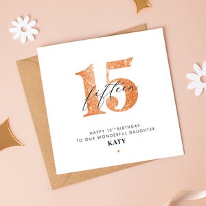 Carte d'anniversaire scintillante pour 15 ans, tout âge/plus de couleurs disponibles, fille (18 ans), nièce (17 ans), sœur (14 ans), petite-fille (16 ans)