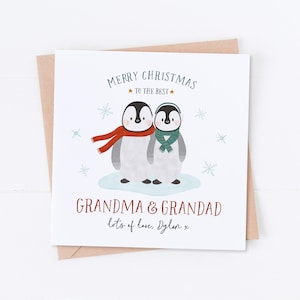 Carte de Noël personnalisée grand-mère et grand-père pingouin, carte spéciale couple, tante et oncle, maman et papa, maman et papa