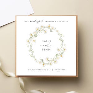 Carte de mariage florale personnalisée marguerite, beau-fils et belle-fille, félicitations le jour du mariage, belle-soeur et beau-frère, juste mariés