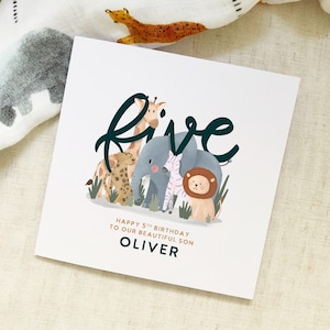 Safari 5th Kids Birthday Card - Personalised