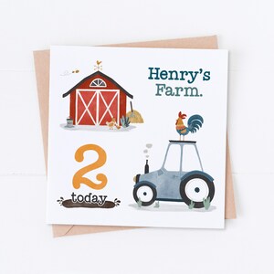 Carte d'anniversaire personnalisée dans la basse-cour, anniversaire de la ferme avec des tracteurs, premier anniversaire, anniversaire d'enfant, anniversaire d'enfant, carte fille, carte fils