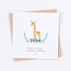 Carte de bébé personnalisée Safari girafe, carte de félicitations, bienvenue dans le monde, carte de nouveaux parents, carte de bébé garçon, carte de bébé fille