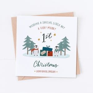 Carte de Noël personnalisée pour bébé, première carte de Noël, pères Noël lutins, carte fille, carte fils, carte petite-fille, carte petit-fils