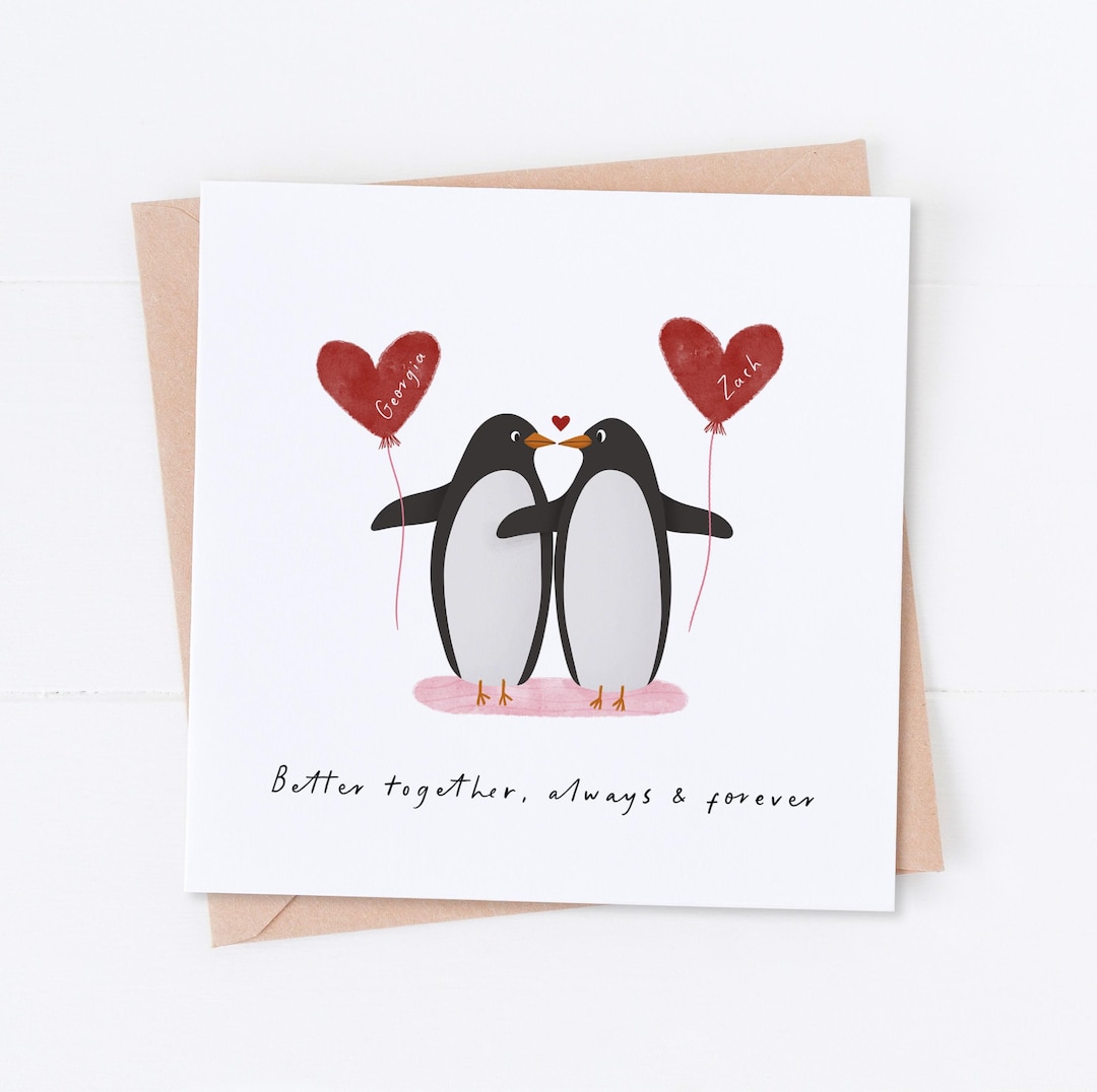 Personalised Penguin Valentine's Card, Wife Card, Husband Card ...