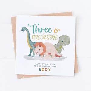 Carte personnalisée 3e anniversaire dinosaure, anniversaire dinosaure, premier anniversaire, anniversaire d'enfant, carte fille, carte fils, 1er, 2e, 4e, 5e, 6e