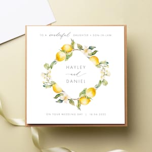 Carte de mariage florale personnalisée de citron de Sicile, gendre, jour du mariage italien, belle-soeur et beau-frère, juste mariés