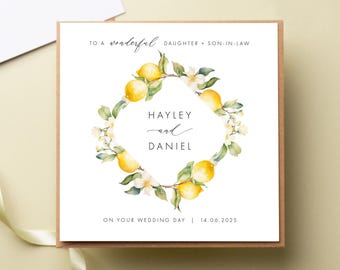 Carte de mariage florale personnalisée de citron de Sicile, gendre, jour du mariage italien, belle-soeur et beau-frère, juste mariés