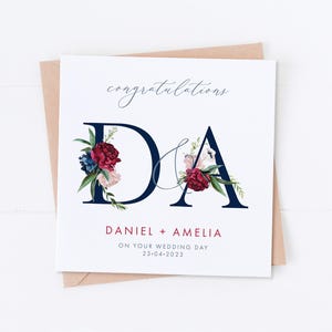 Carte de mariage avec initiales personnalisées, félicitations pour votre mariage, carte de fiançailles, carte de célébration, juste mariés, M. et Mme