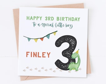 Personalised 3rd Birthday Card, Dinosaur Birthday, Age Card, First Birthday, Kids Birthday, Children's Birthday, Daughter Card, Son Card