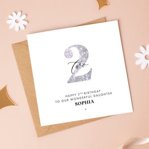 Carte d'anniversaire personnalisée à paillettes argentées, tout âge/plusieurs couleurs disponibles, 1er anniversaire de la fille, 3e nièce, 3e soeur, 5e petite-fille