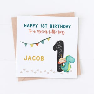 Carte personnalisée 1er anniversaire, anniversaire dinosaure, carte d'âge, premier anniversaire, anniversaire d'enfants, anniversaire d'enfants, carte fille, carte fils