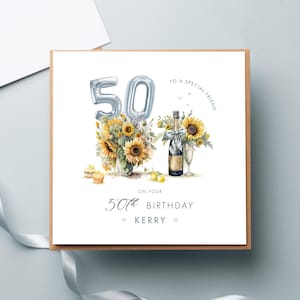 Carte tournesols personnalisée 50e anniversaire, tout âge, maman, femme, ami, fille