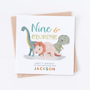 Carte personnalisée 9e anniversaire dinosaure, anniversaire dinosaure, premier anniversaire, anniversaire d'enfant, carte fille, carte fils, 1er, 2e, 3e, 4e, 5e, 6e