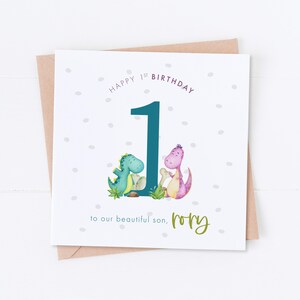 Carte personnalisée 1er anniversaire, anniversaire dinosaure, carte d'âge, premier anniversaire, anniversaire d'enfants, anniversaire d'enfants, carte fille, carte fils