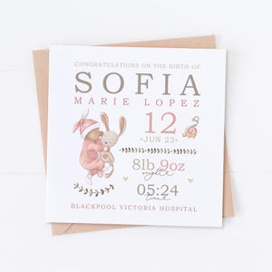 Carte de naissance rose personnalisée, carte de félicitations, bienvenue dans le monde, carte de nouveaux parents, carte de bébé garçon, carte de bébé fille, nouveau-né