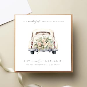 Fille et gendre personnalisés, carte de voiture de mariage, félicitations le jour du mariage, belle-soeur et beau-frère, juste mariés