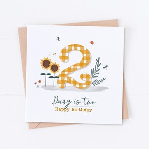Carte d'anniversaire personnalisée tournesol jaune Vichy, anniversaire à la ferme, premier anniversaire, anniversaire d'enfant, anniversaire d'enfant, carte fille, carte fils
