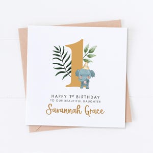 Carte personnalisée 1er anniversaire d'éléphant, anniversaire safari, premier anniversaire, anniversaire d'enfants, 2e 3e 4e 5e anniversaire, carte fille, carte fils