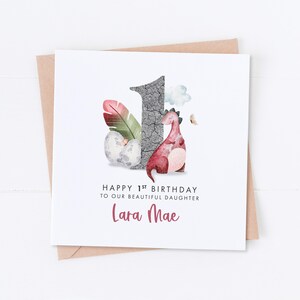 Carte personnalisée 1er anniversaire de dinosaure fille, anniversaire de dinosaure, premier anniversaire, anniversaire d'enfants, anniversaire d'enfants, carte fille, carte fils