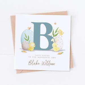 Carte personnalisée poussins de Pâques, carte de Pâques petit-fils, carte de Pâques petite-fille, lapin de Pâques, première Pâques, carte fille, carte fils