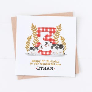 Carte d'anniversaire personnalisée vache, anniversaire à la ferme, premier anniversaire, anniversaire d'enfant, anniversaire d'enfant, carte fille, carte fils, carte vichy