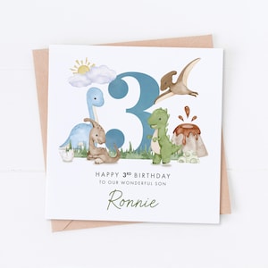 Carte personnalisée 3e anniversaire dinosaure bleu, anniversaire dinosaure, 1er et 2e anniversaire, anniversaire d'enfants, anniversaire d'enfants, carte fille fils