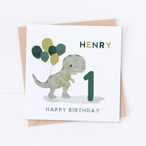 Anniversaire personnalisé dinosaure tyrannosaure rex, premier anniversaire, anniversaire dinosaure, anniversaire d'enfants, carte fille, carte fils, 1, 2, 4, 5