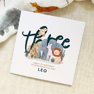 Safari 3rd Kids Birthday Card - Personalised