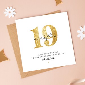 Carte d'anniversaire or 19 ans, fausses paillettes, tout âge/plus de couleurs disponibles, fille de 21 ans, nièce de 25 ans, sœur de 18 ans, petite-fille de 20 ans