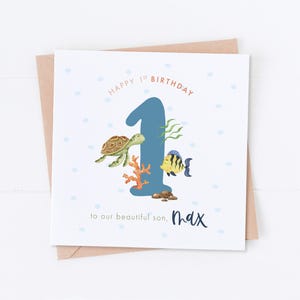 Carte personnalisée 1er anniversaire, anniversaire sous la mer, carte d'âge, premier anniversaire, anniversaire d'enfants, anniversaire d'enfants, carte fille, carte fils