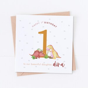Carte personnalisée 1er anniversaire, anniversaire dinosaure, carte d'âge, premier anniversaire, anniversaire d'enfants, anniversaire d'enfants, carte fille, carte fils