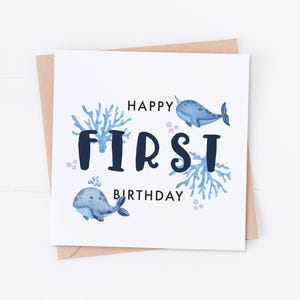 Carte 1er anniversaire baleine, anniversaire baleine, carte d'âge, premier anniversaire, anniversaire d'enfants, anniversaire d'enfants, carte fille, carte fils