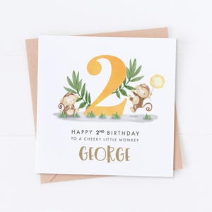 Carte d'anniversaire personnalisée petit singe, 1er 2e 3e anniversaire, carte d'anniversaire de fils, anniversaire de petit-fils, anniversaire de neveu, spécial petit garçon