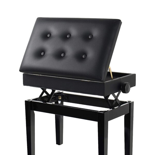 Tabouret de piano, tabouret de coiffeuse, banc pour clavier, siège simple, hauteur réglable avec compartiment de rangement et siège rembourré en similicuir souple