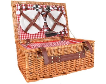 Deluxe 4 Person Traditional Wicker picnic basket Wicker Hamper - Premium Set