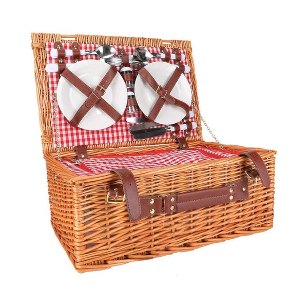 Deluxe 4 Person Traditional Wicker picnic basket Wicker Hamper - Premium Set