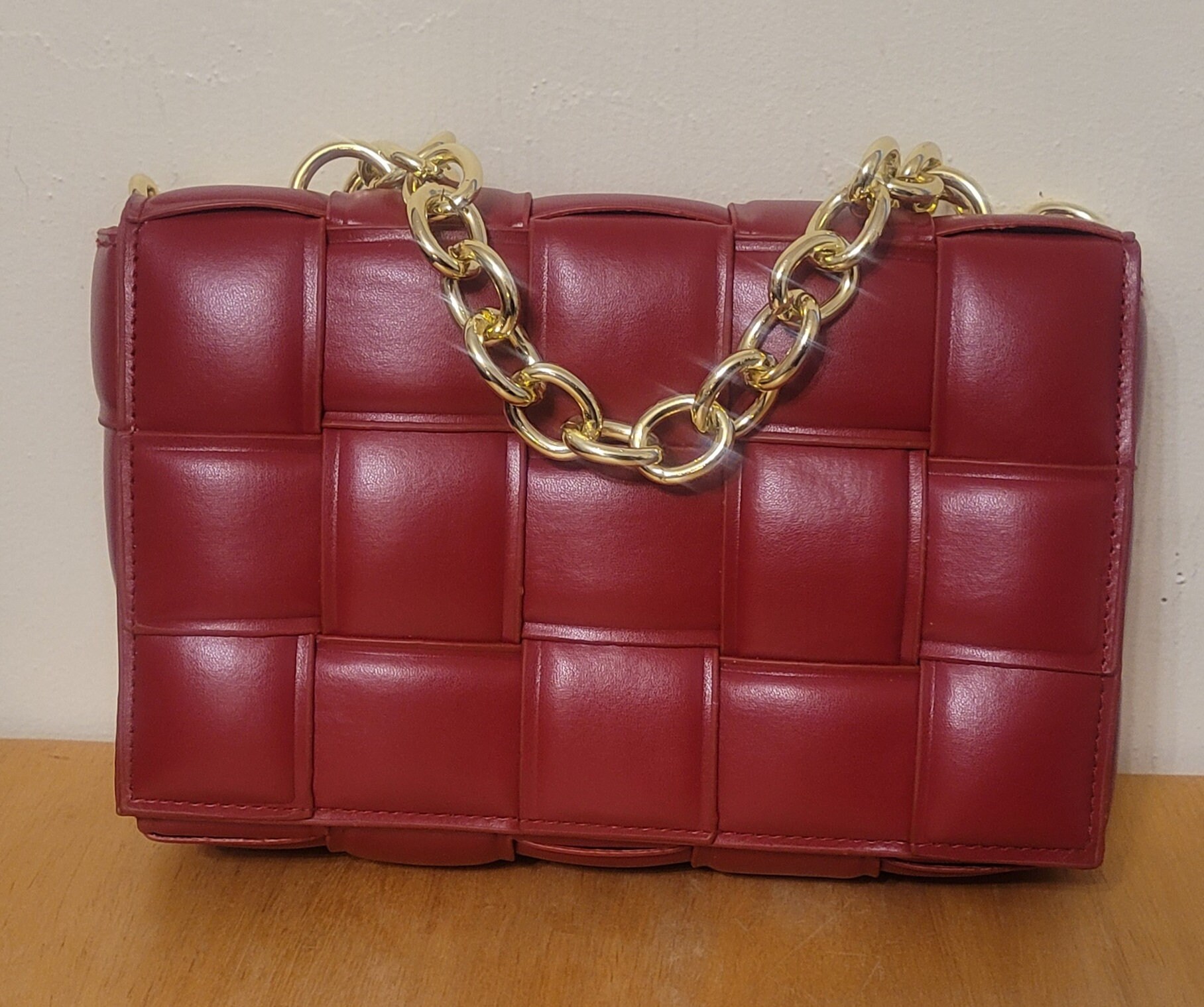 Basket Weave Gold Chain Shoulder Bag Etsy