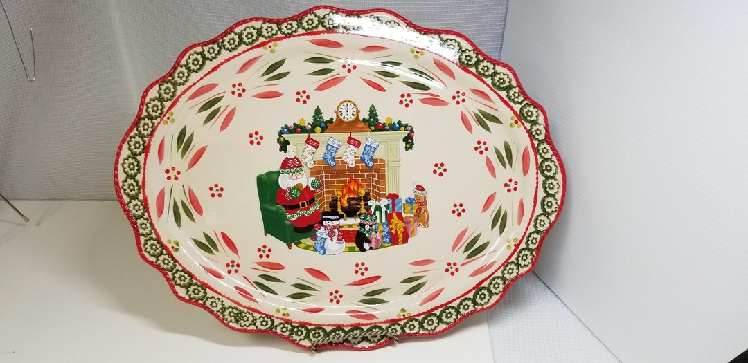 Temptations Old World Oval Holiday Platter 18 X 14 With Stand Etsy