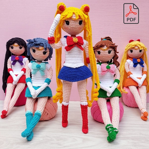 Sailor Moon Crochet Doll Amigurumi Pattern - 5 dolls Patterns 30 cm - Ame Amis/ PDF