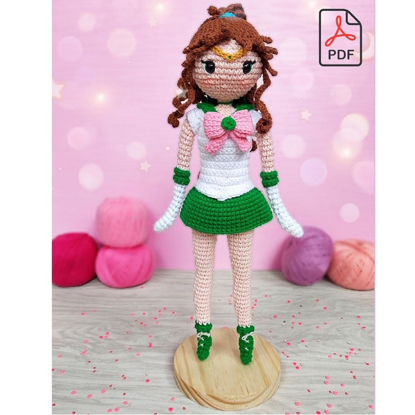 Sailor Jupiter Crochet Doll Makoto Kino Sailor Moon Amigurumi Pattern - Ame Amis/ PDF