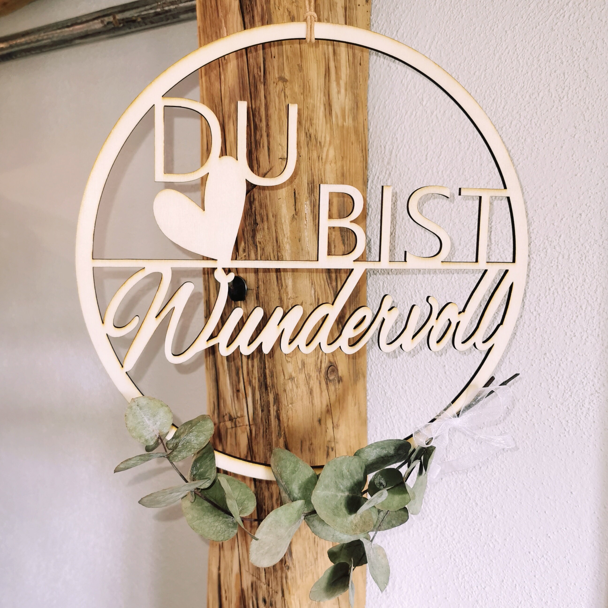 Holzring Holz Wanddeko Dekoring Spruch Du bist wundervoll Geschenk
