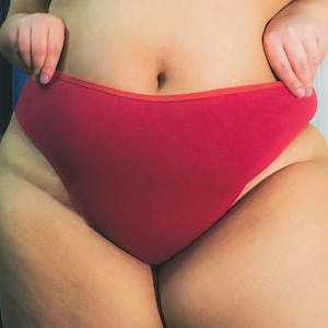 Plus Size Underwear Cheeky Hipster. Red Bamboo Cotton Hipster