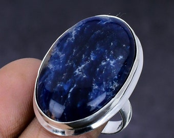 Natural Blue Sodalite Gemstone Ring, Oval Shape Beautiful Sodalite Simple Ring, 925 Sterling Silver Jewelry Ring, Thanks Giving Gifts Ring