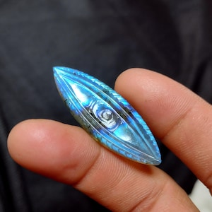 23 Ct Labradorite blue fire evil eye 100% natural handmade smooth Carving jewelry making carved evil eye gemstone Pendant Size 44.5x15.10 MM