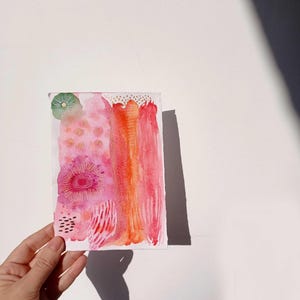 Acquerello rosso piccolo, acquerelli veri, arte astratta, biglietto di Natale, arte murale astratta, regalo in stile boho