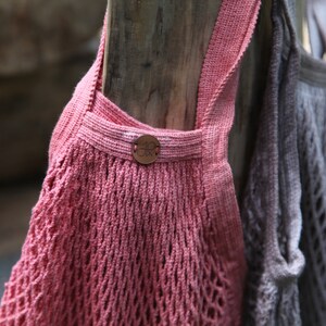 Cotton Mesh, Farmers Market Bag, Red Plant Dyed French Organic Cotton Crochet, OEKO, zero waste gift image 6