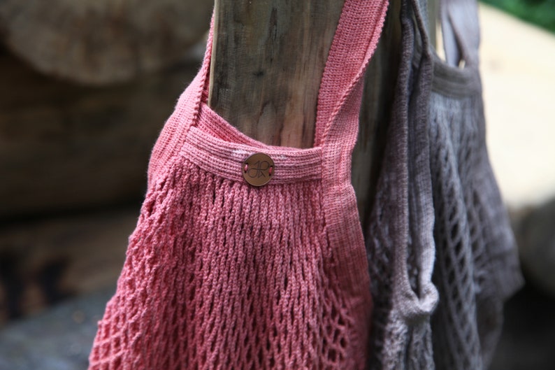 Cotton Mesh, Farmers Market Bag, Red Plant Dyed French Organic Cotton Crochet, OEKO, zero waste gift image 6