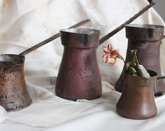Cezve, Ibrik, Copper Turkish Old Coffee Pot, Vintage Home Decor, Rustic Interior from Bulgaria