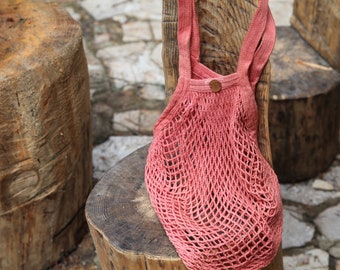 Cotton Mesh, Farmers Market Bag, Red Plant Dyed French Organic Cotton Crochet, OEKO, zero waste gift